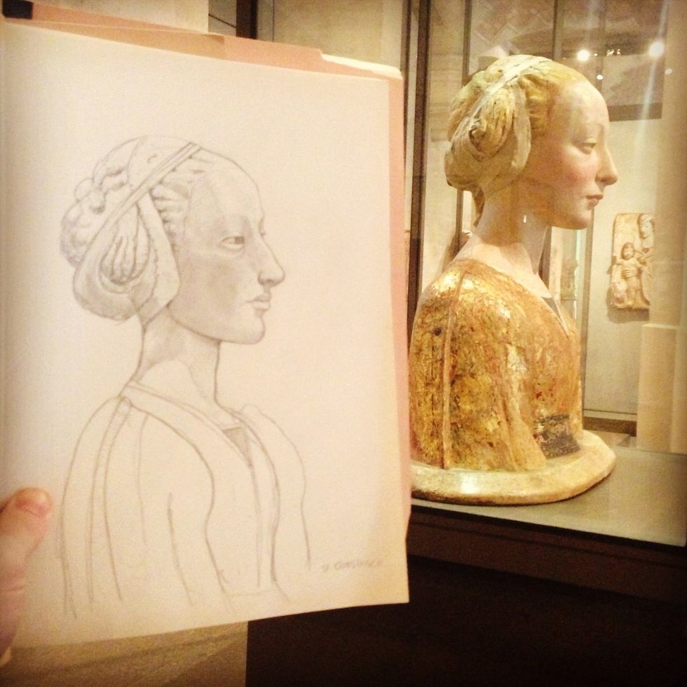 If you like to draw like I do ( I did this one ) don't take massive sketch books and all your drawing stuff. The louvre is not sketchers friendly .