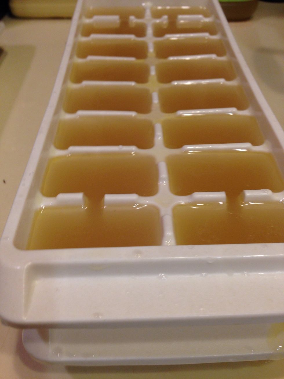 If you like you can place some of the broth in ice trays and freeze it. I did 3 ice trays. This way you have broth for some soup another time or for a recipe.