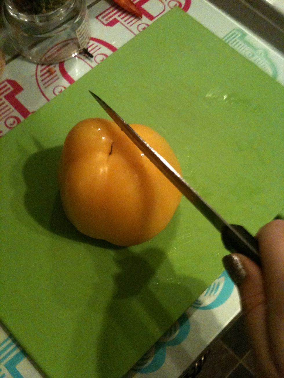 If you look at the pepper it will be divided into different sections, usually 4, you are going to cut each of these sections separately.