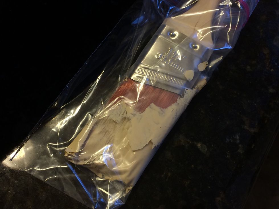 If you need to take a break, put your paint brush in a zip lock bag and get all of the air out that you can. Refrigerate if it's going to be overnight before you use the brush again!