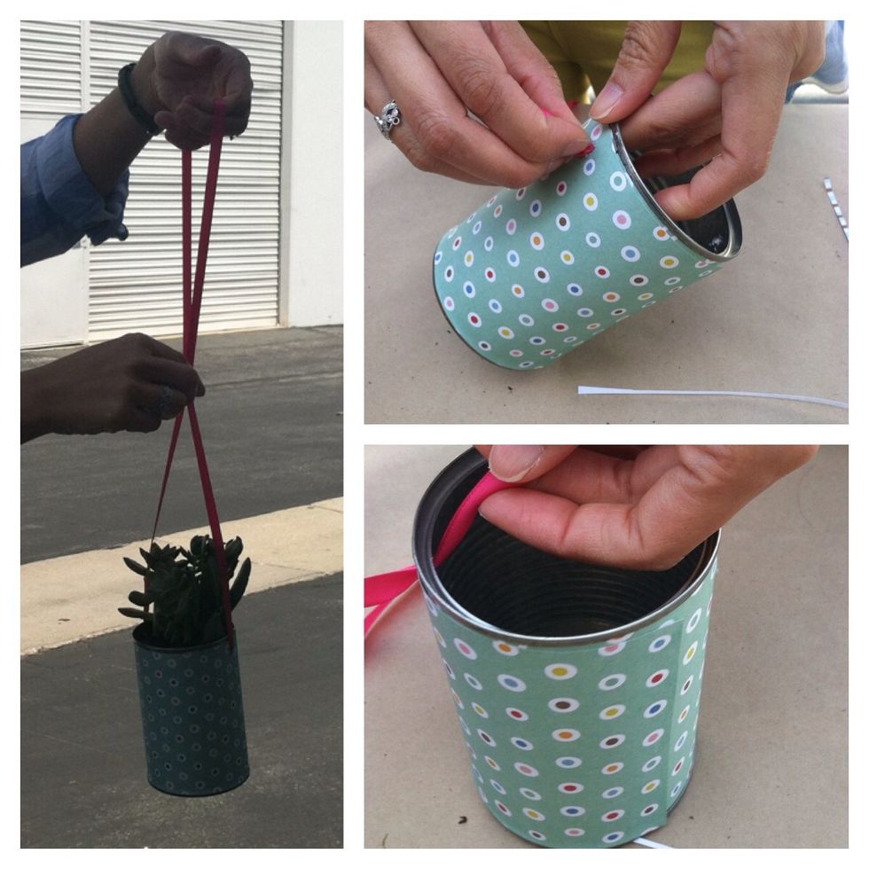 If you plan to hang your planter, attach ribbon securely to the two holes drilled at the top of each side.