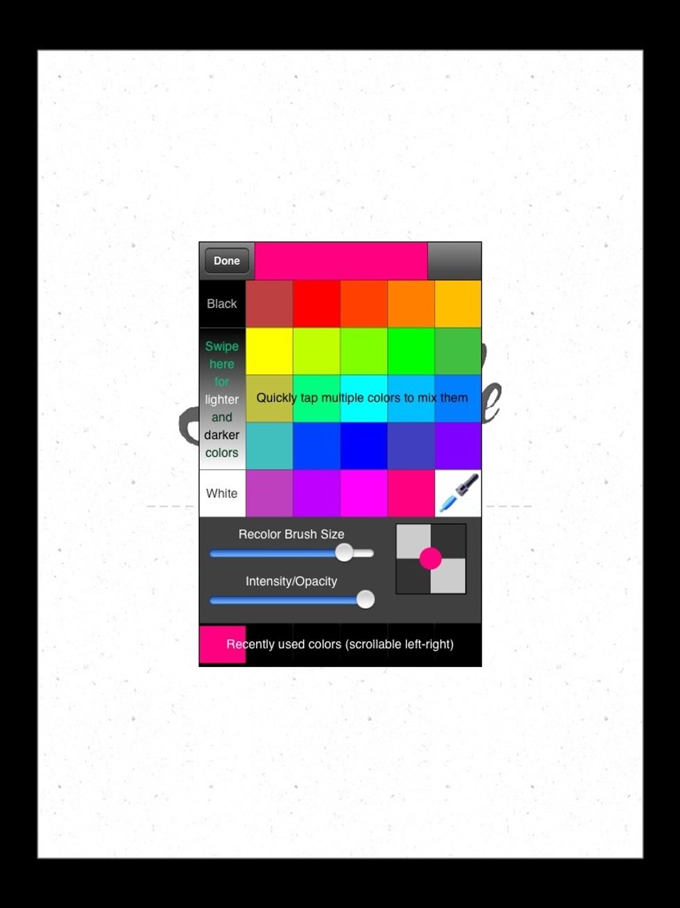 If you press Recolor you will be brought to this page. Pick any color you want. Also pick the brush size and the opacity.