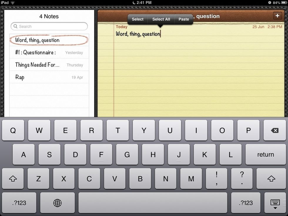 If you put the magnifying glass next to a word, it will come up with this. Select highlights the word and you, select all selects all text and paste pastes anything you have copied.