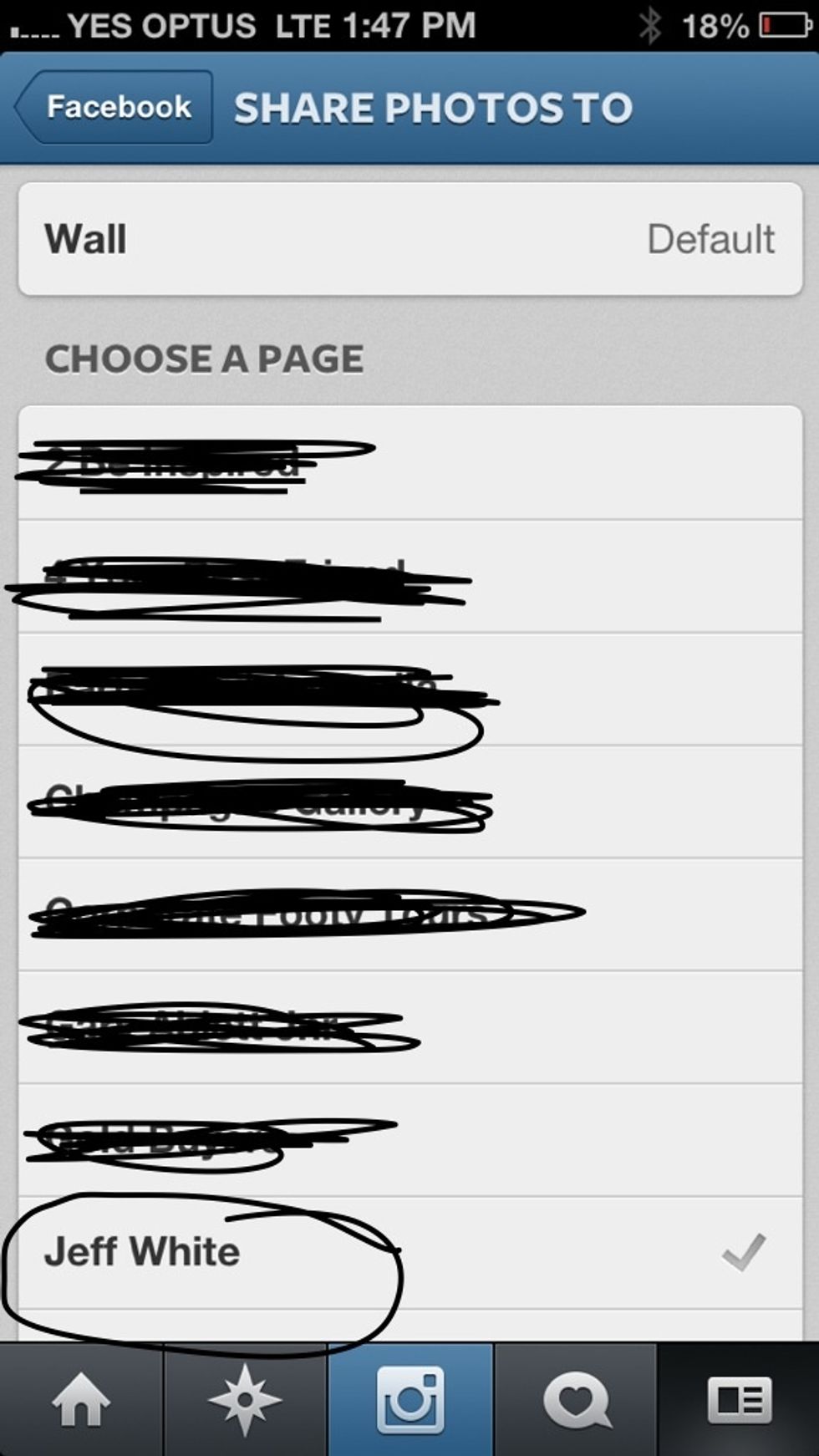 If you're an admin for a Facebook page, click on 'wall - default' and the page should appear below. Simply click on that page and a tick will appear to the right, like above