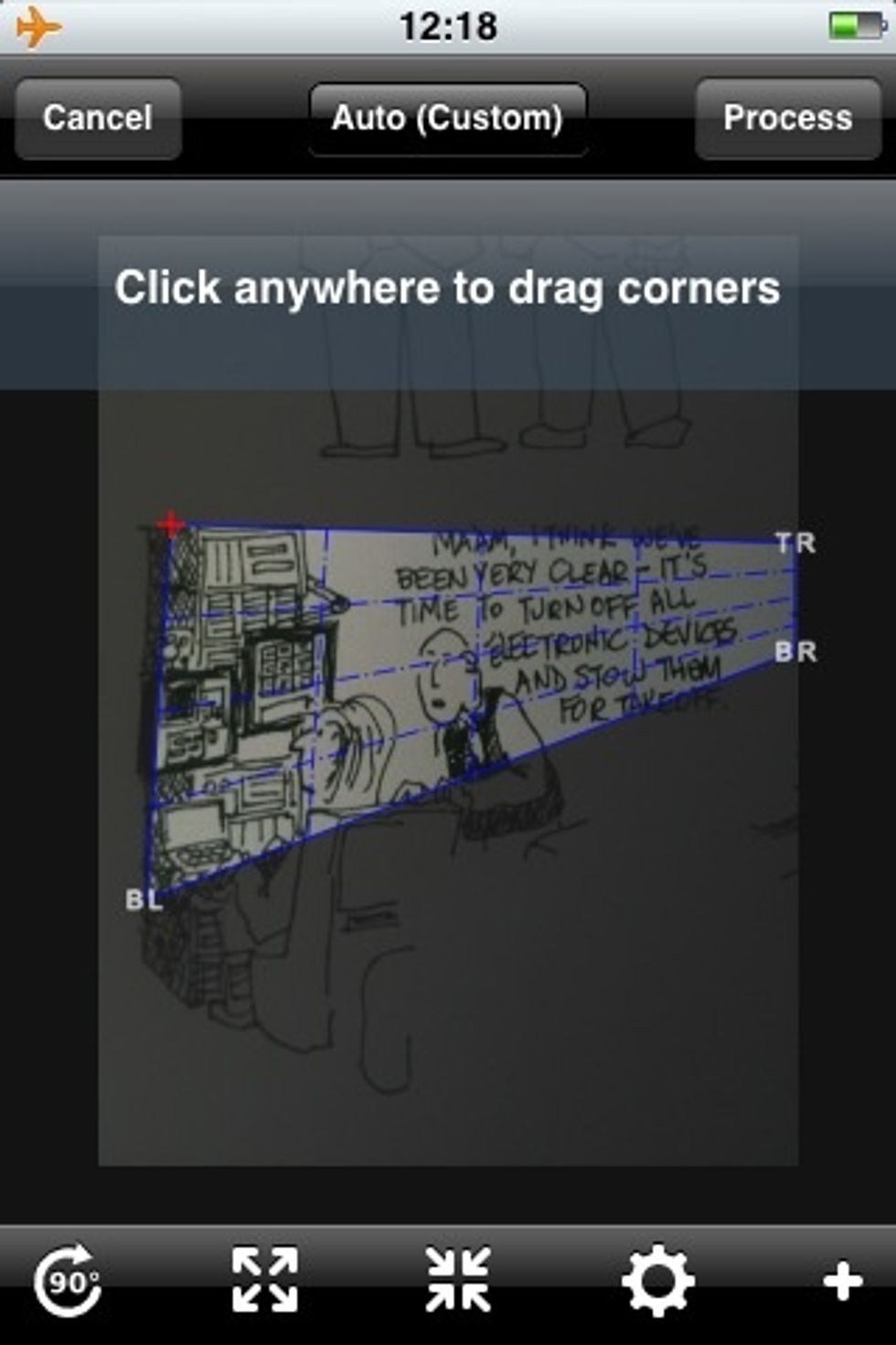 If you're happy with the photo, click the "use" button (otherwise click "retake" and try again). Now drag the top right, top left, bottom right and bottom left corners into position to crop the photo.