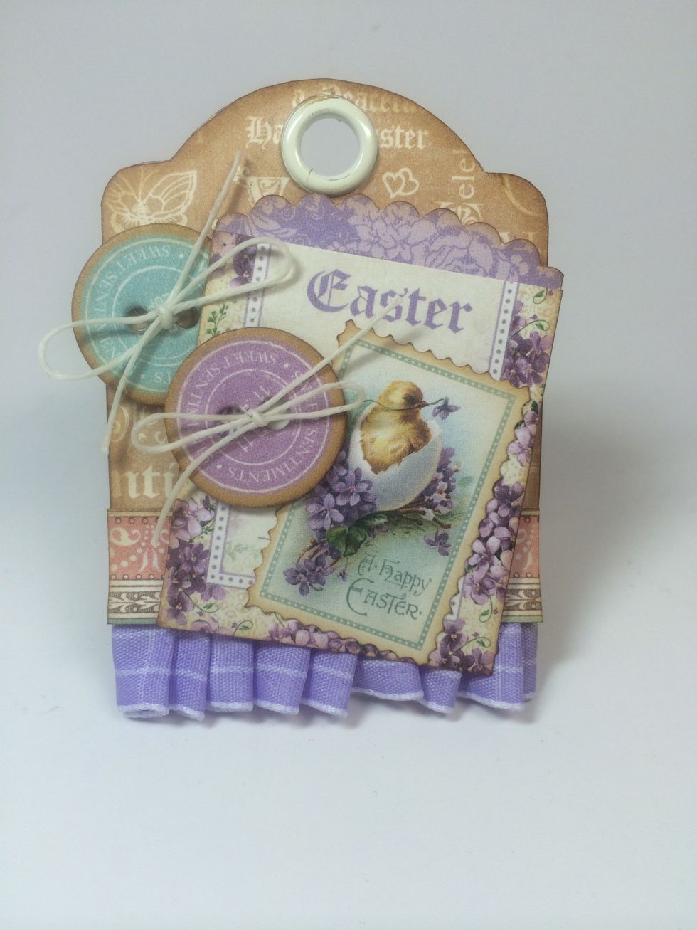 If you're short on embellishments, simply cut images from the "Sweet Sentiments" paper like I did here with the postage stamp image.