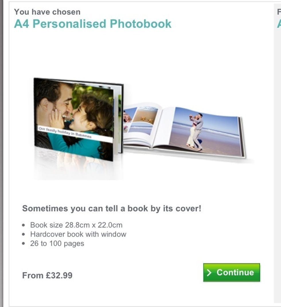 If you're sure you've selected the size and quality of Photobook you want, click 'Continue'