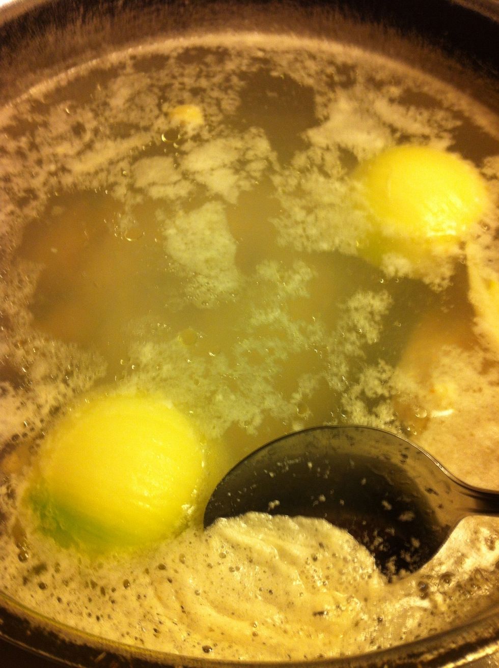 If you see this foamy stuff in your chicken pot, just skim the surface with a spoon and remove it. This doesn't have to be done, but I like to since I plan on saving the stock for some other recipes.