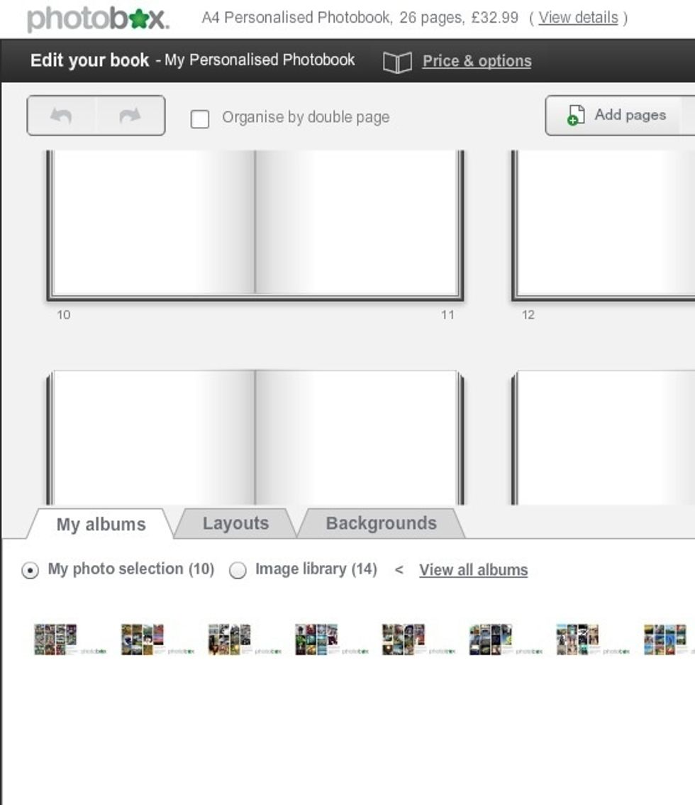 If you select manual, you will see this page. Simply drag your photos from the bottom of the screen onto a Photobook. Drag a few to a page, the site will arrange them for you, an you can amend later