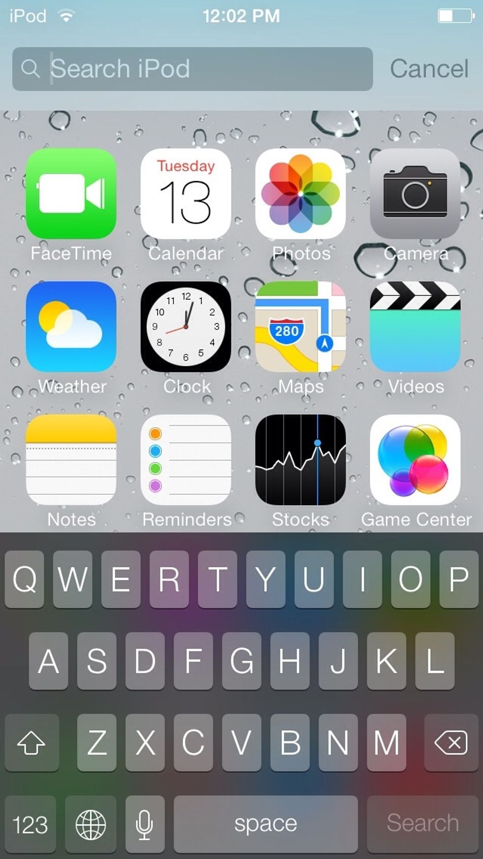 If you swipe down from the middle youll get spotlight search, you can also see the reskinned keyboard
