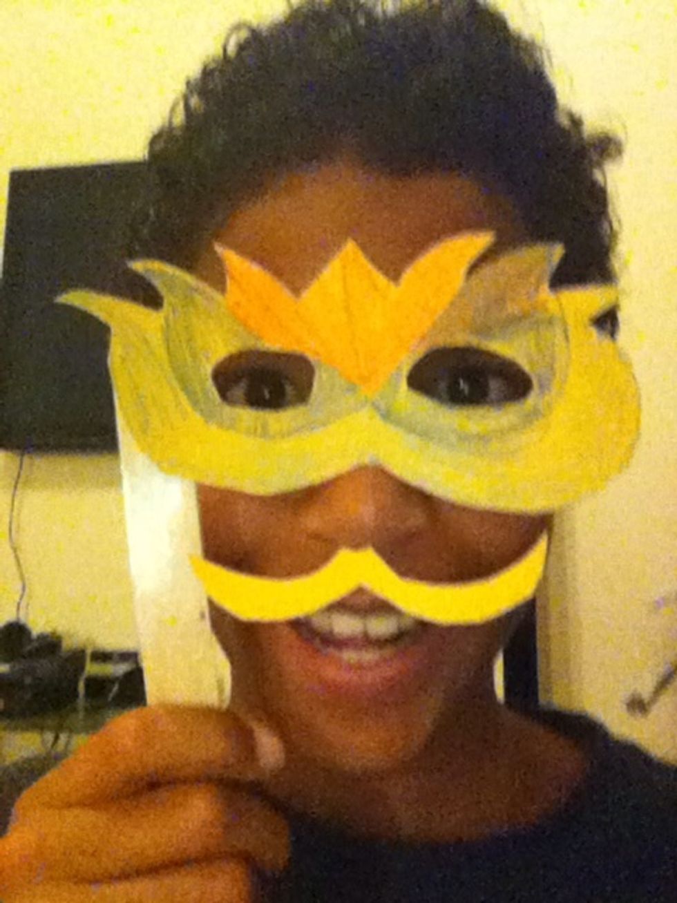 If you use double sided tape, you can put a mustache on it! The mustache is on the tape, but a little lower than the mask.