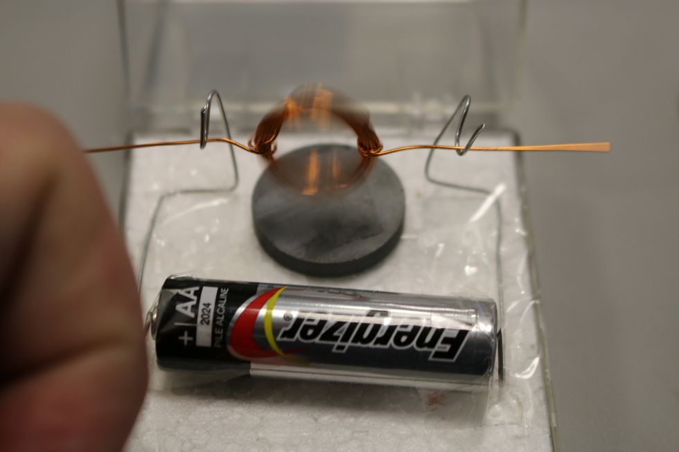 If you've made all your connections carefully and tightly...it may start spinning around! If not check your battery connections and notice if its spinning in balance. Great job!