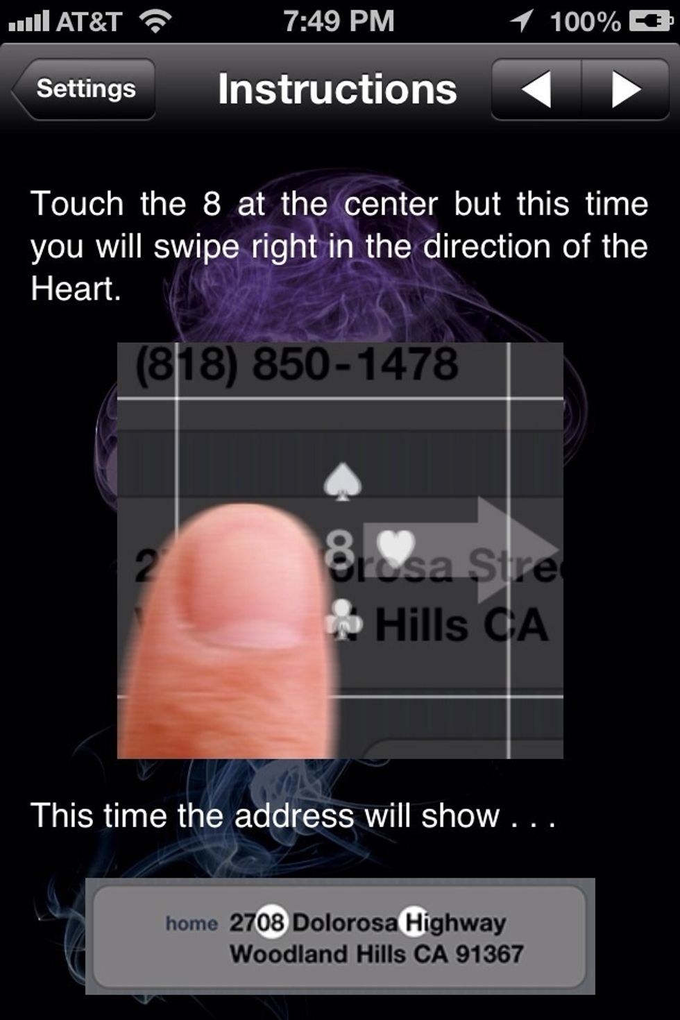 If you want 8 of hearts you put your finger on the 8 section then swipe to the right toward the hearts direction.