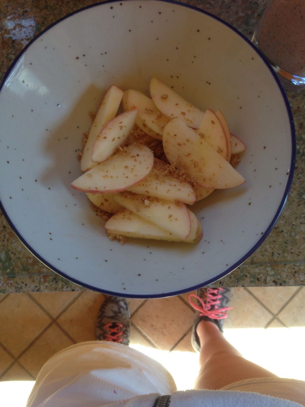 if you want a lil snack with this, chop up the other half of the apple, add some unsweetened wheat and barley, maybe a tablespoon of milk, and enjoy!
