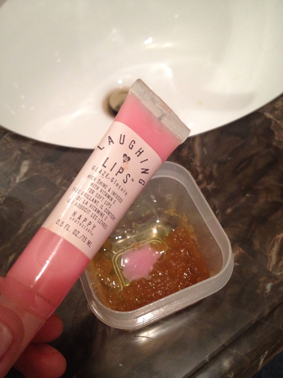If you want a softer scrub, you can mix in a heavy oil or moisturizer such as castor oil or Vaseline (they will add lots of softness). I just included my favorite lip gloss!