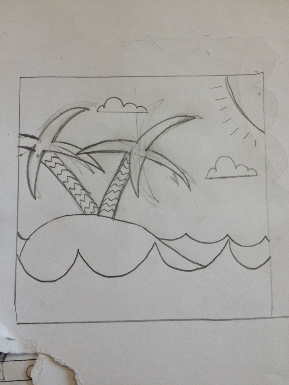 If you want, draw sun lines In around the sun and clouds in the background.