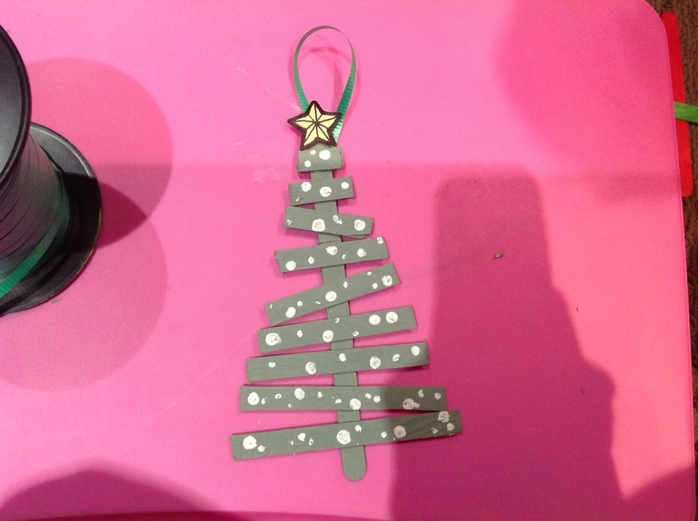 If you want it to stand up, put it into a base of blu tack, or if it is going on the Christmas tree add some string or ribbon to the back of it.
