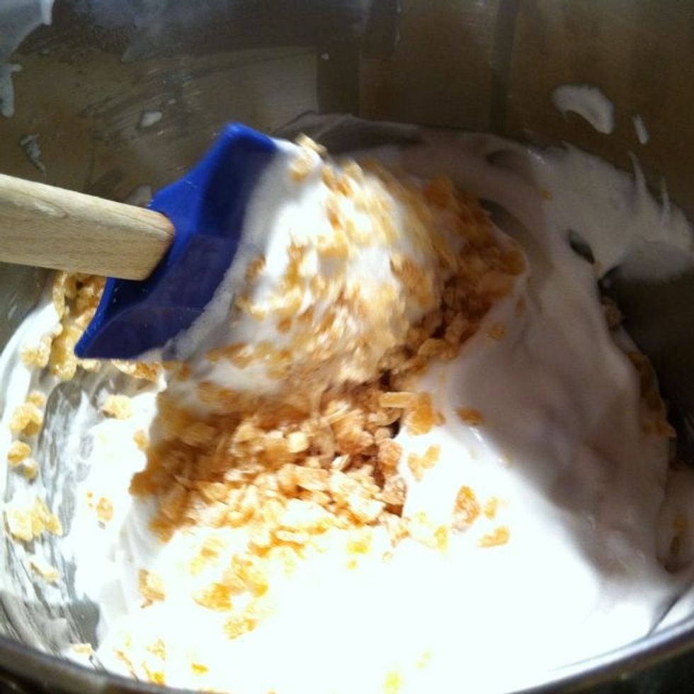 If you want to add a filling into your meringue fold it in now. In this case I'm going to add crystallized ginger (about 1 cup, cut into a 1/4 inch dice)