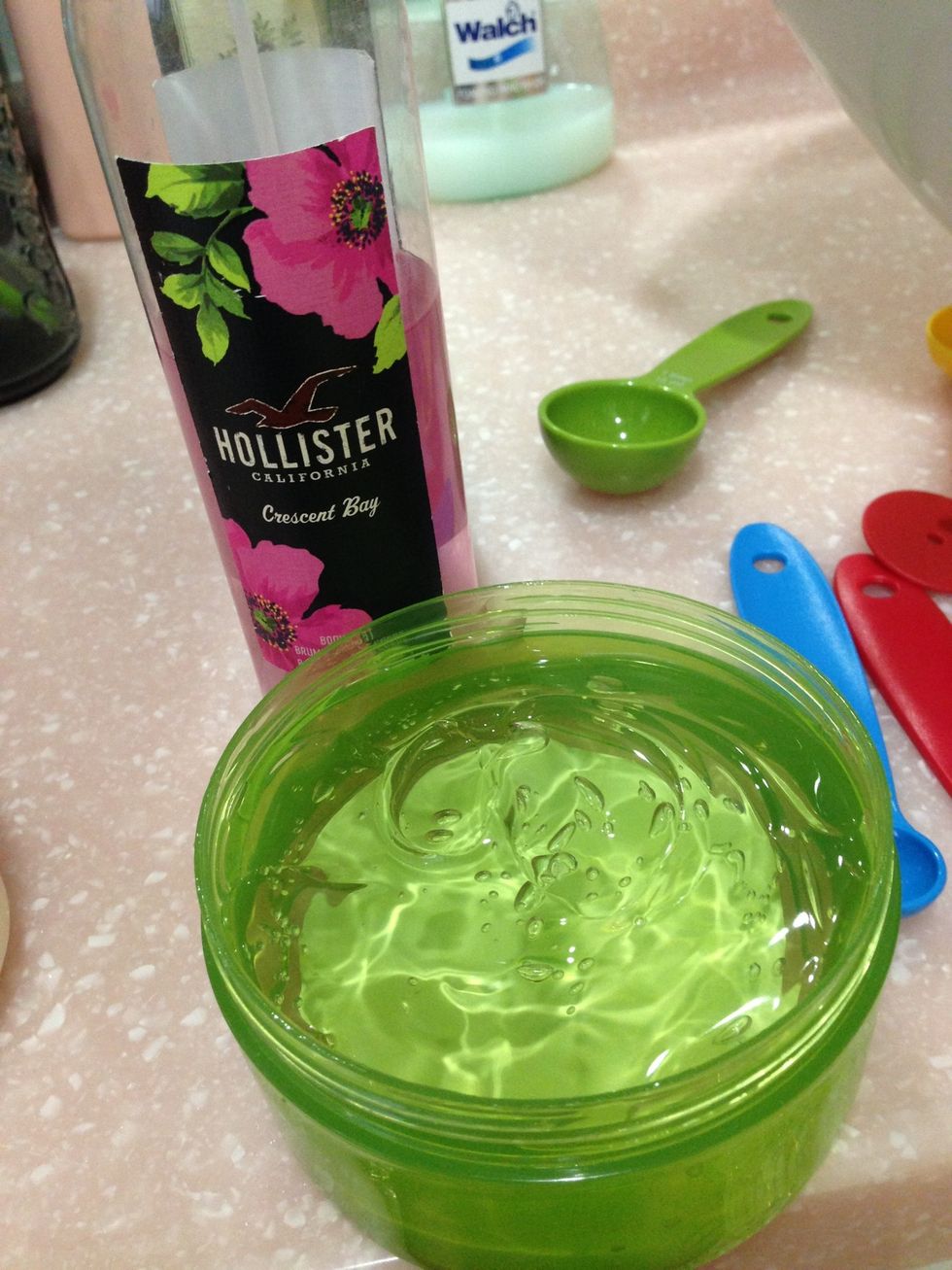 If you want to add aloe vera gel or your perfume, this is the time to do so. I used around 3tsp of the gel and 2tbsp of my hollister spray.