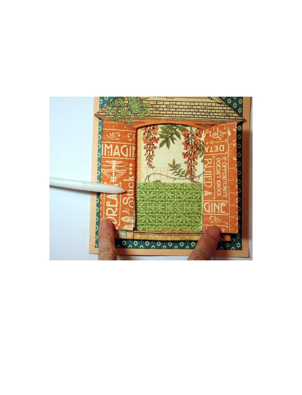 If you want to use the card as a gift card holder, cut a rectangle 2.5" w x 2"h from Natural Beauty paper and fit inside the "pan.