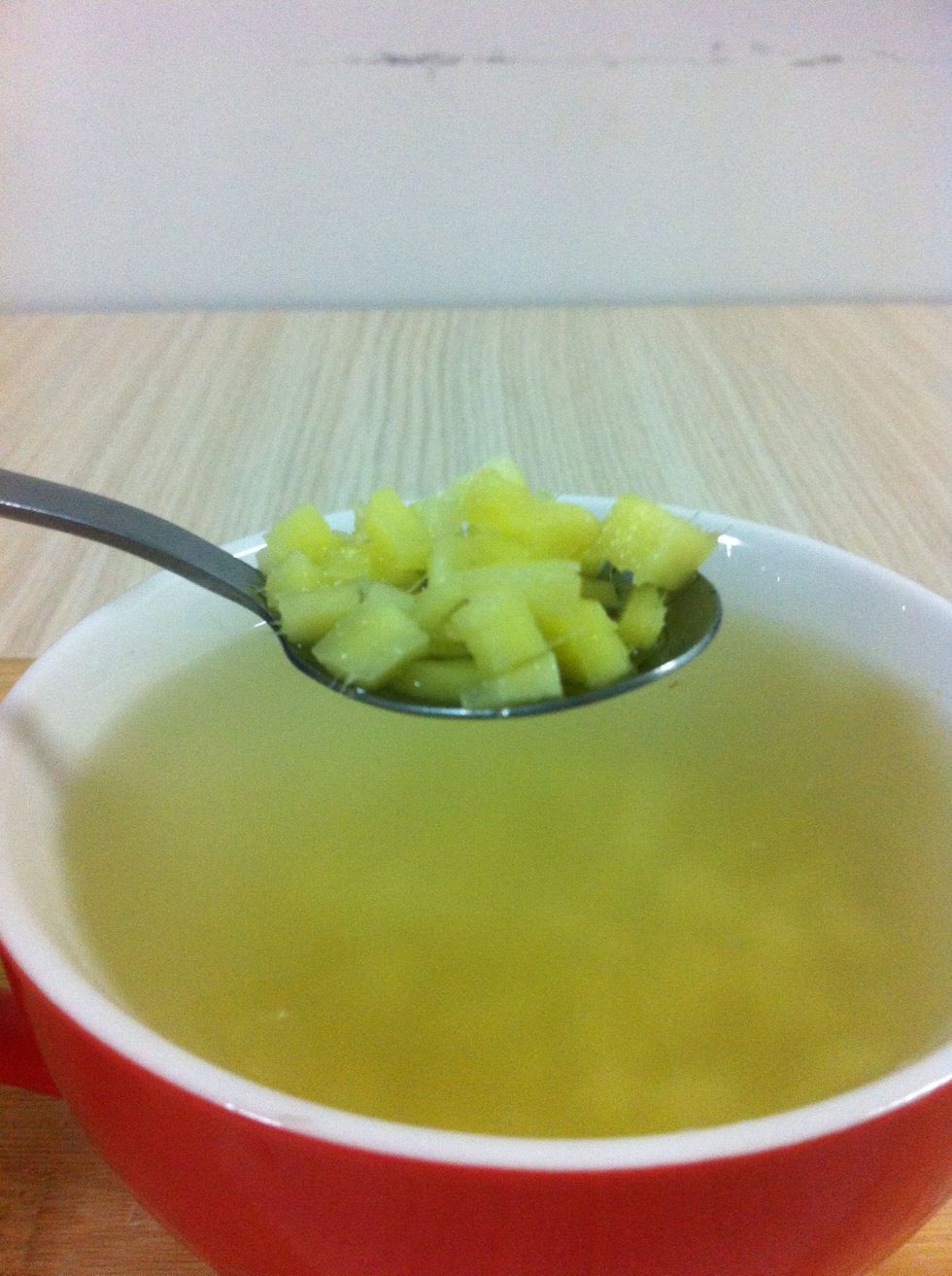 If you want, you can either scoop out the bits of ginger or leave it in according to your preference.