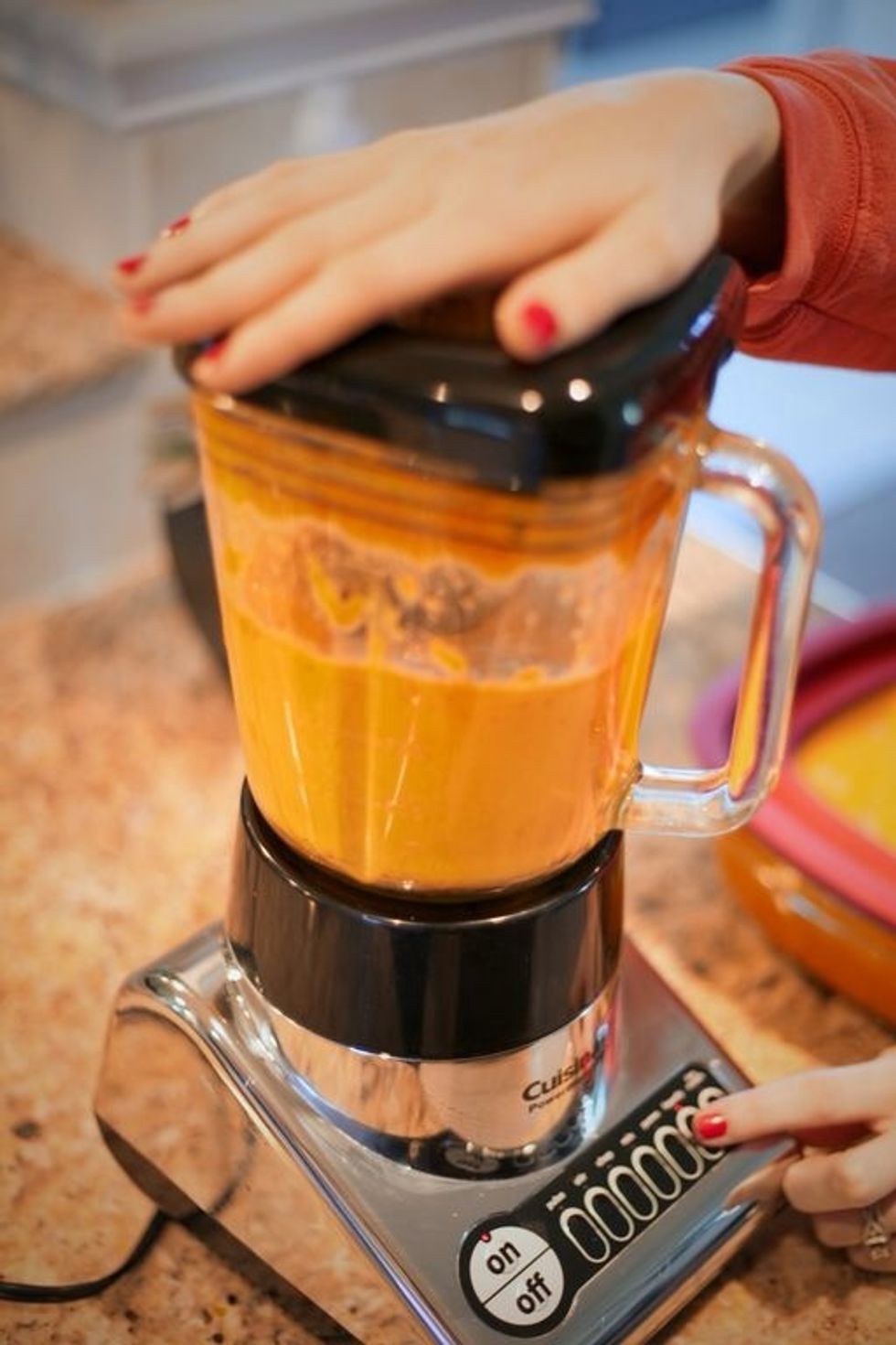 If you would like your pumpkin soup sweeter, add in 1 tablespoon of agave nectar or 1/2 tablespoon sugar. Liquefy again in blender for at least 3 minutes until smooth.