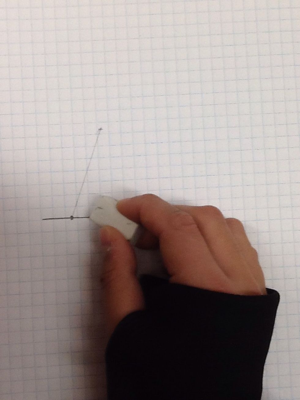 If your angle is obtuse (in our case it is) erase the half of the line that is acute. It is the opposite if you have an acute angle.