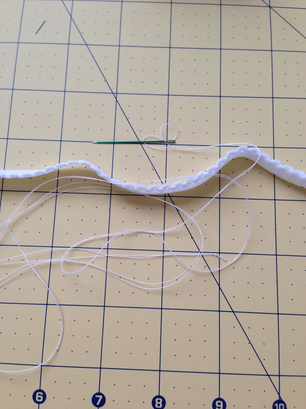 If your baby is already here, measure their head and cut the elastic to the exact length. You want it to be snug when they wear it. If you are making it for a newborn, cut your elastic to 13 inches.