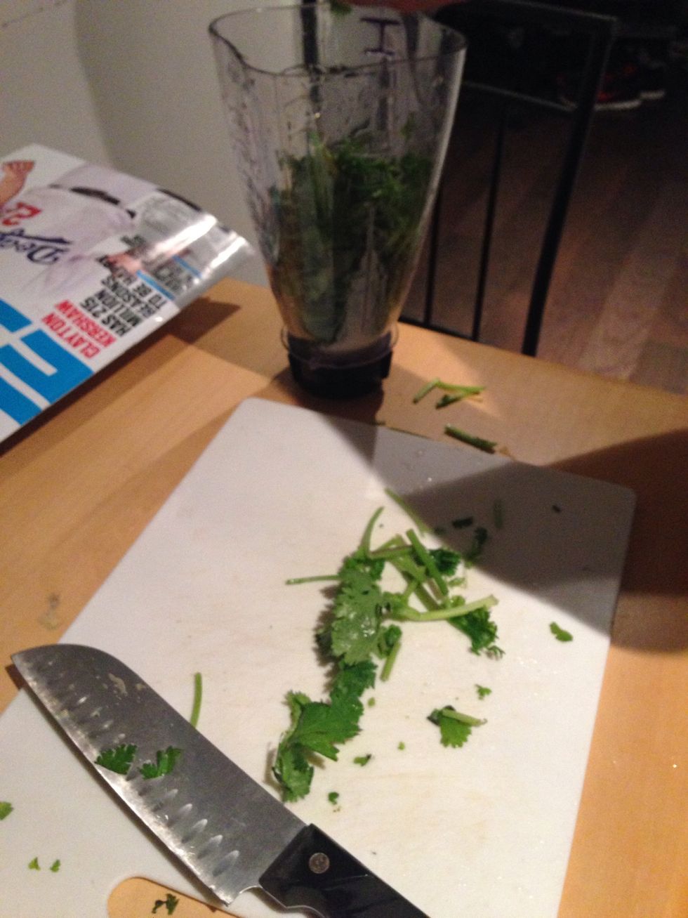 If your blender isn't high power it helps to chop up cilantro
