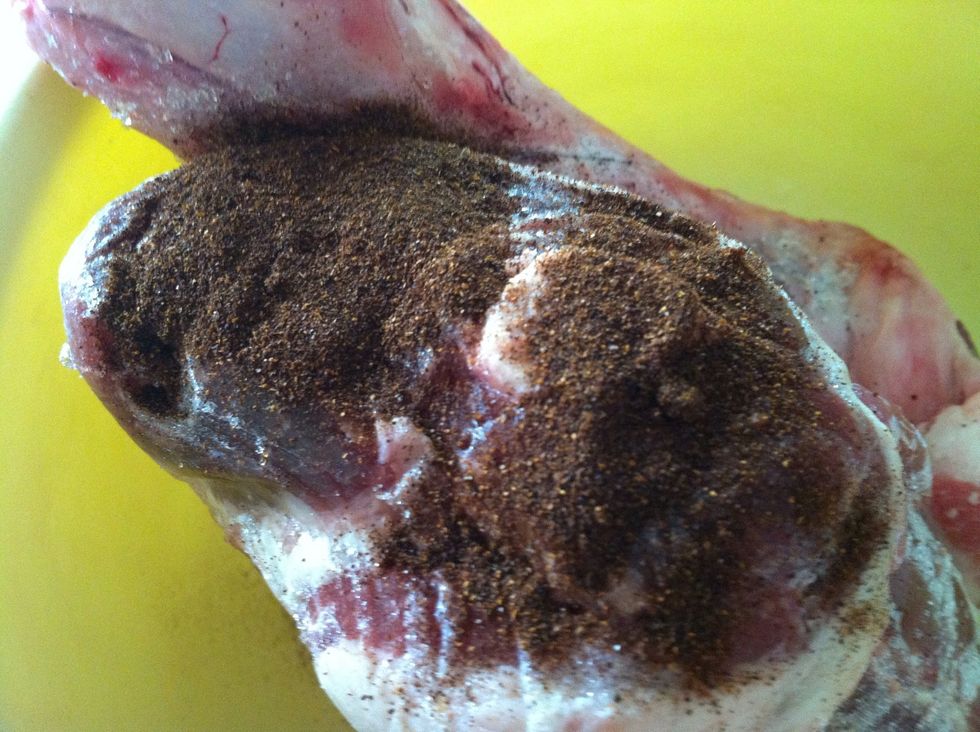 If your meat is frozen you need to thaw it. Once it is defrosted,start with the dry rub marinade.Add the sweet paprika