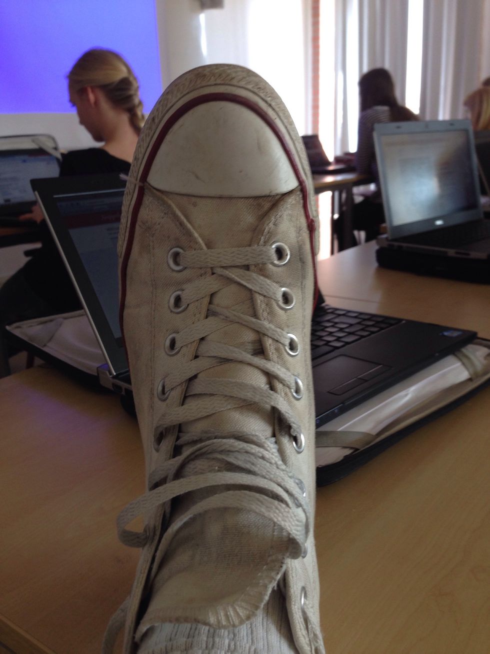 If your shoe is untied and you have to tie it because otherwise your shoe will fall of then just do like this...