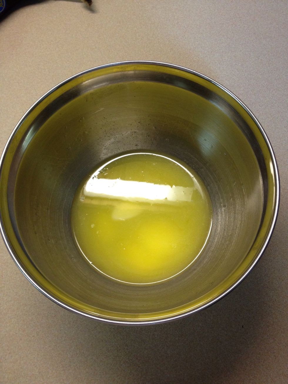 If your stick of butter (1/2 cup) isn't room temperature, you can melt it down in the microwave. I did mine for about 25 seconds.