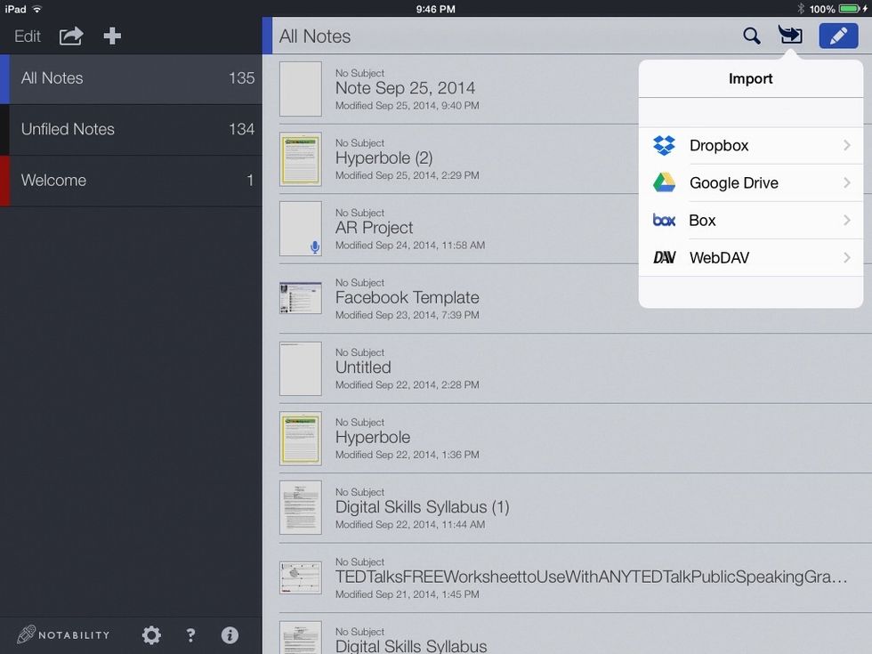 Ignore my long list of notes; they wouldn't have any files in theirs yet! They would then click the Import button pictured top right.