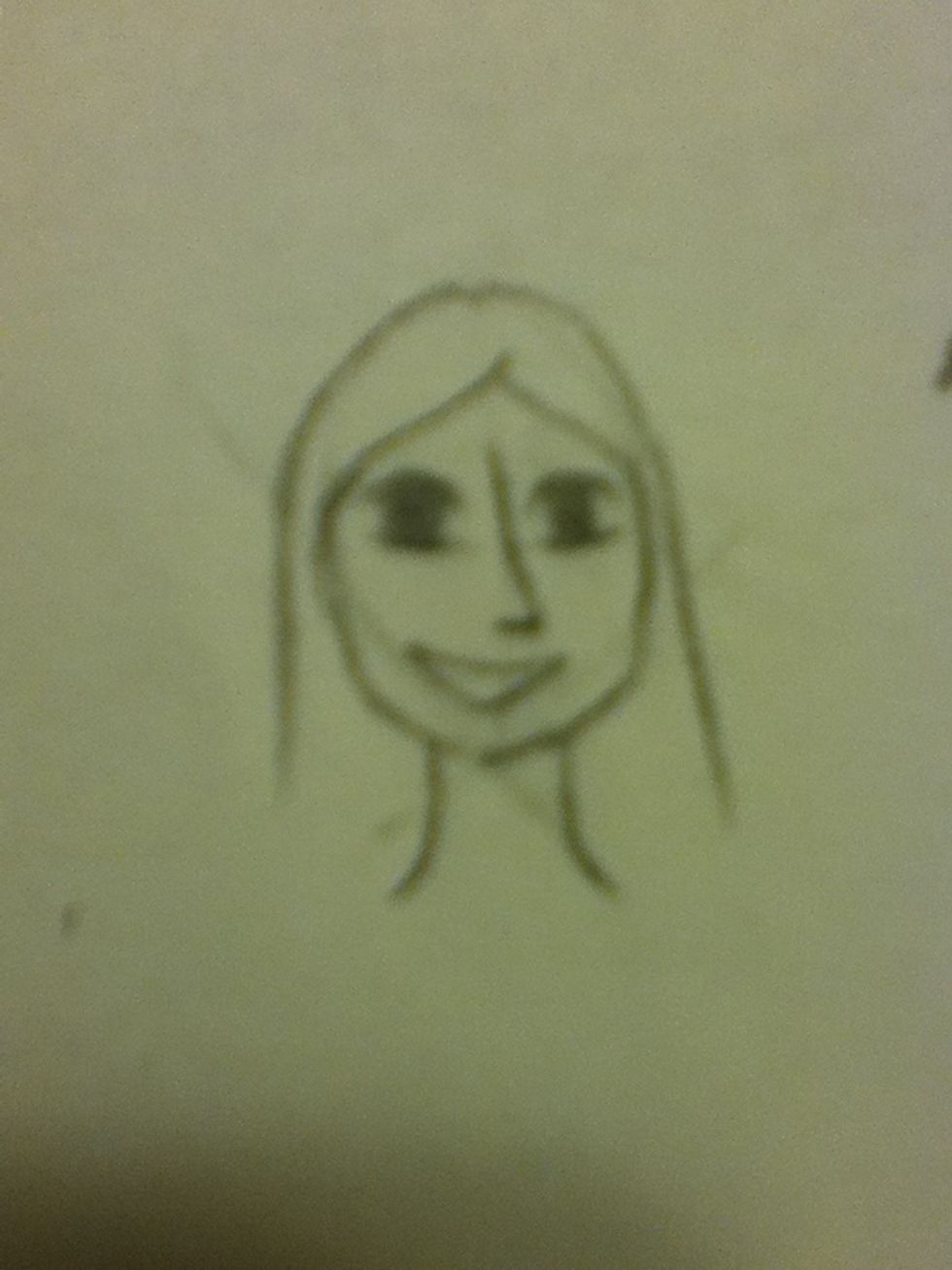 Ill continue with a girl, i personally find girls easier to draw. So she needs hair. No bangs is also easier and above i show the basic for long straight hair.