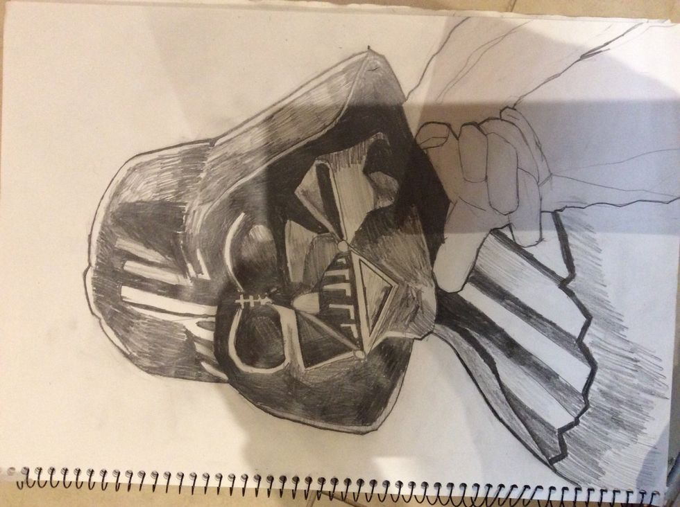 Step 13: Shade in Darth Vader’s chest plate with your HB pencil light ...