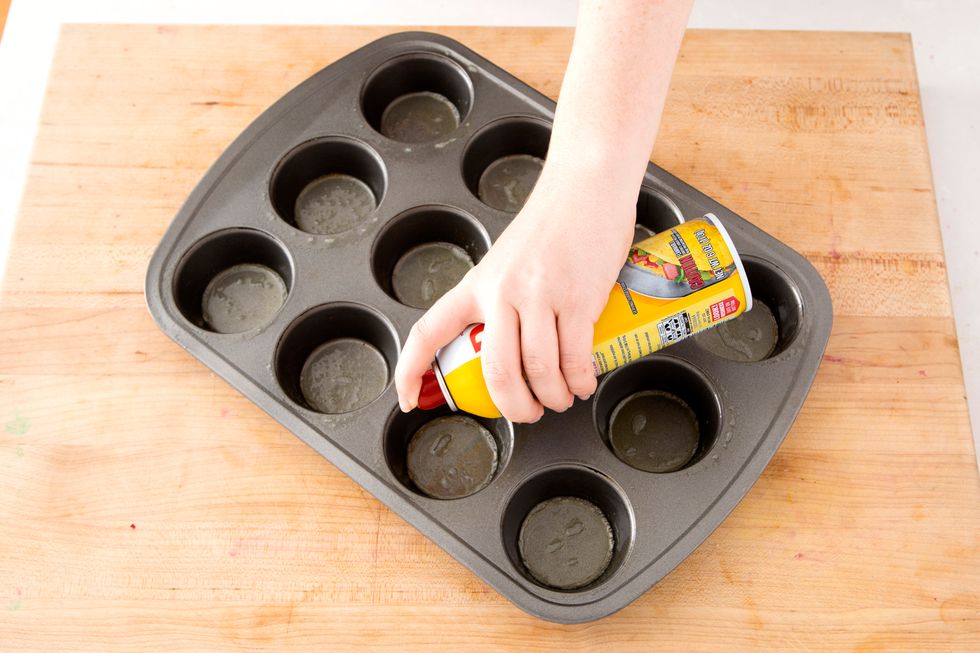 Coat a muffin tin with nonstick spray. B+C Guides