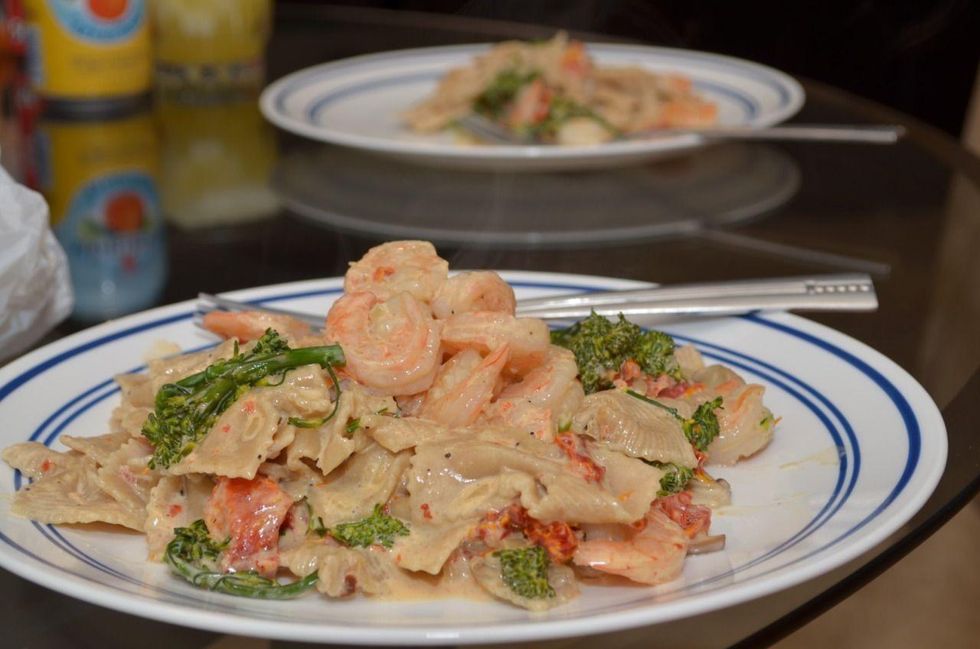How to shrimp in vodka cream sauce over farfalle B+C Guides