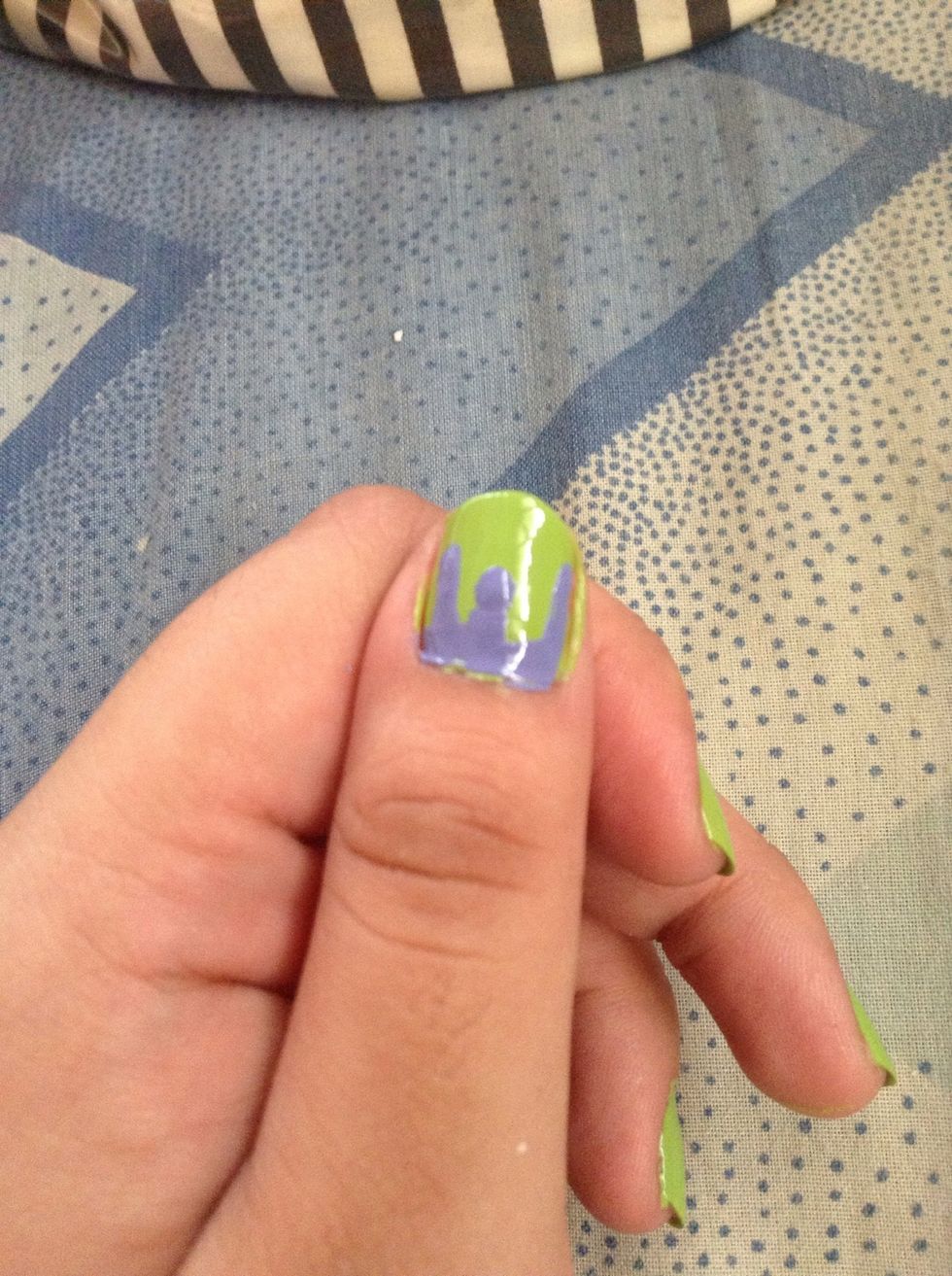 Immediately after putting dots connect then to the top of your nail. Do it quickly cuz the dots might dry and look prominen like mine. I'm kinda doing my nails as we go along so that's why.