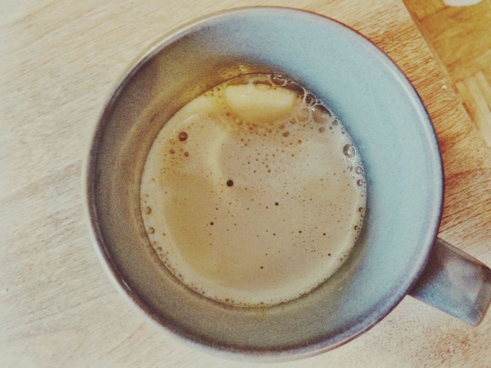 Immediately pour shot into mug. If you wait too long, the entire shot will turn black and will "die." (Taste bitter.)