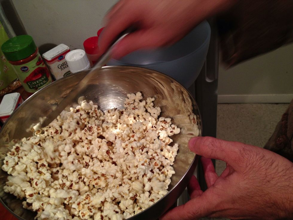 Immediately stir with a knife or shake until evenly distributed. check to make sure you don't need to season it with a little more salt and you are ready to eat! Orrrrrrr....