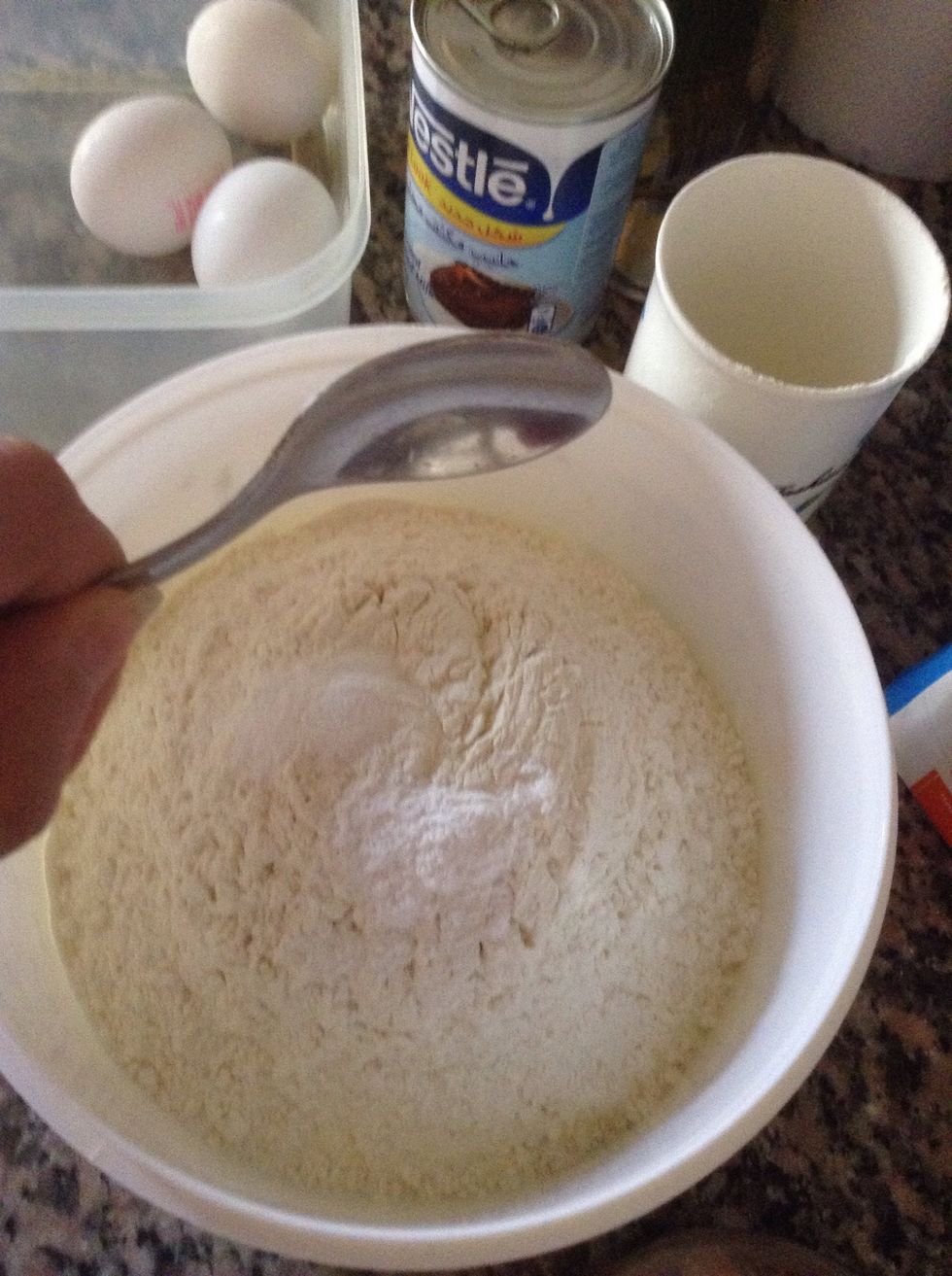 In 3 cups of flours add 2 teaspoon of baking soda