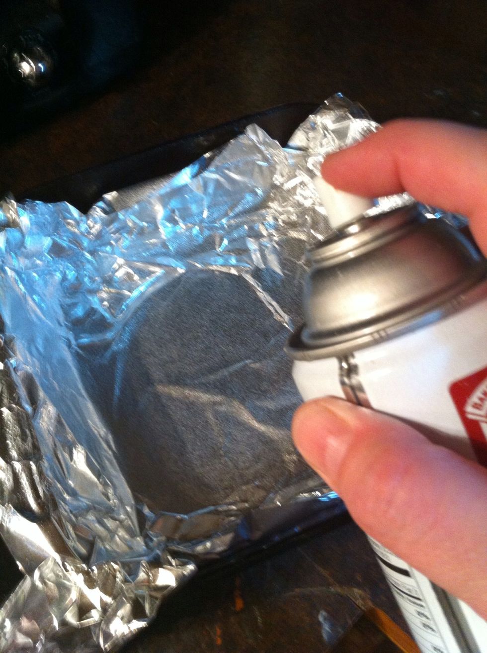 In 9x9 pan, place foil then spray with cooking oil (Pam).