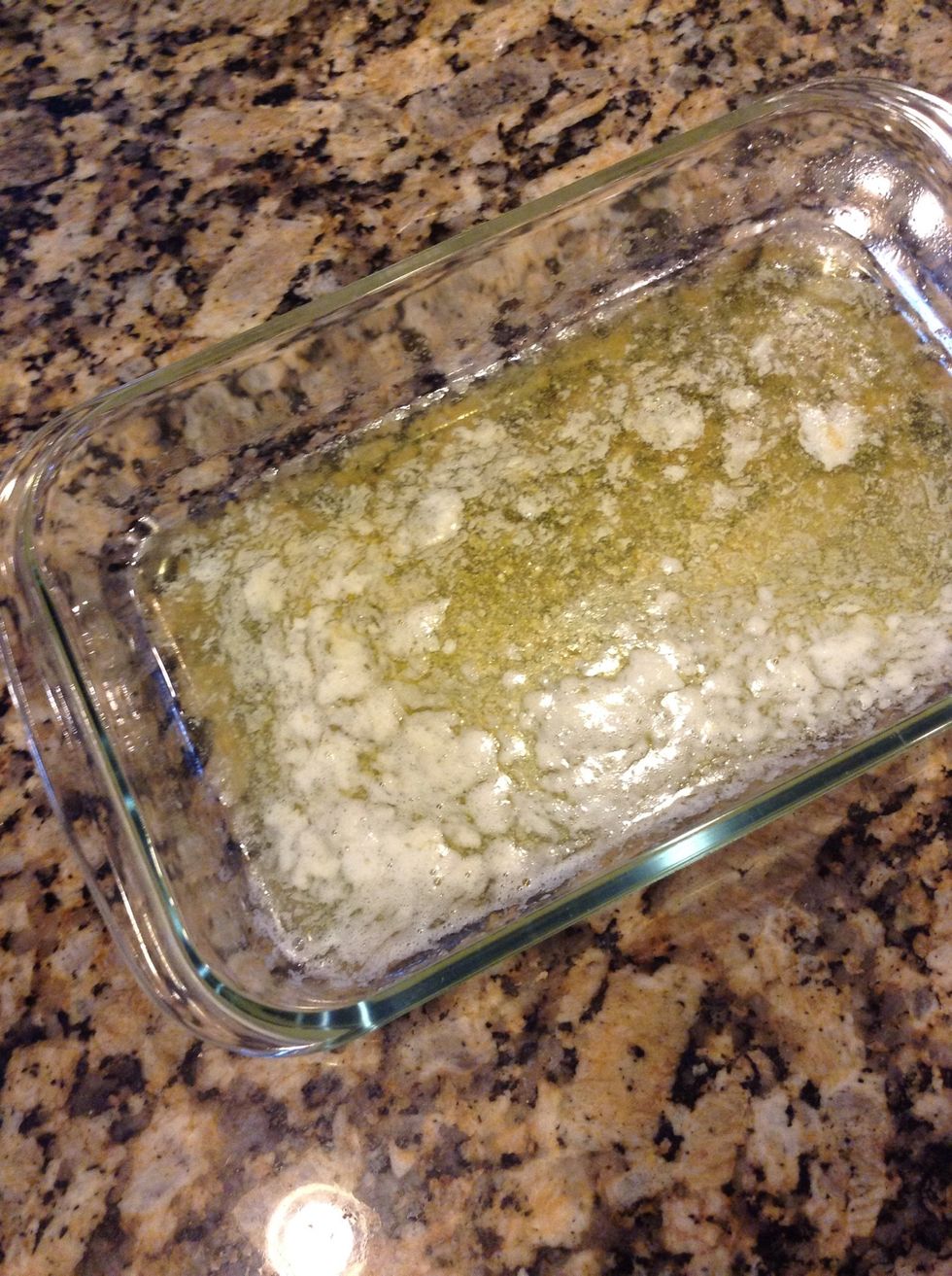 In a 350 degree oven, melt a stick of butter is a small casserole dish