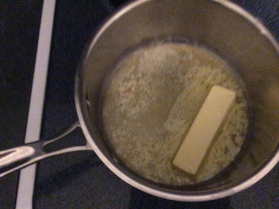 In a 4-quart sauce pan melt butter on low heat