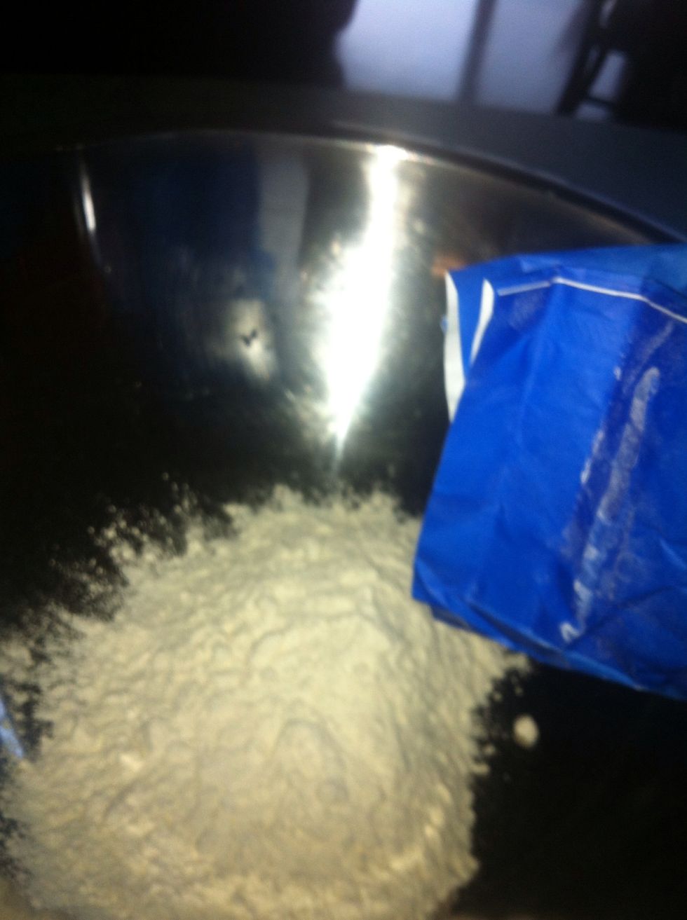 In a big old bowl, two cups of all purpose flour...