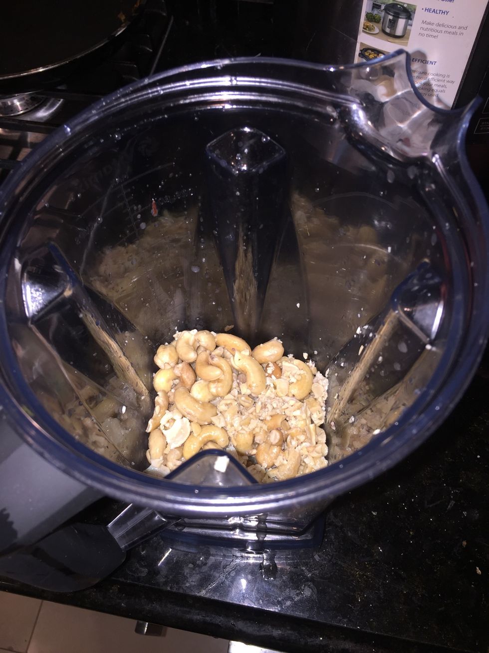 In a blender add soaked cashews, lemon juice, agave nectar and coconut oil (melted).
