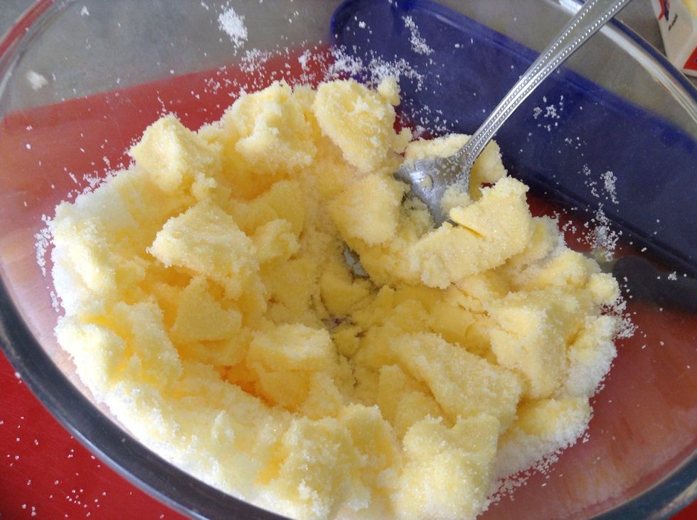 In a bowl beat sugar and butter with a spoon until light and fluffy
