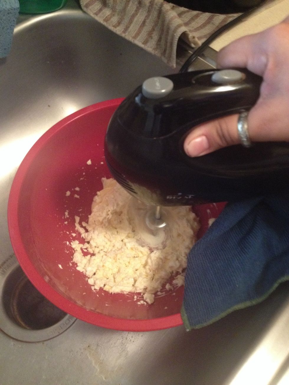 In a bowl cream the butter and cream cheese with a mixer until combined.