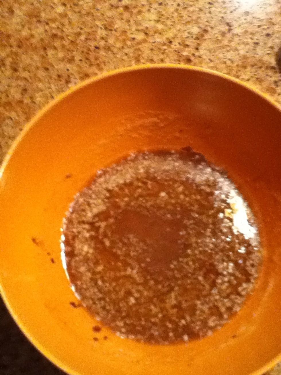 In a bowl, Melt 3 tbs. butter and 1/2 oz. chocolate in a bowl