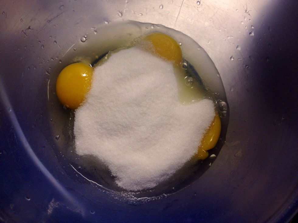 In a bowl mix eggs and sugar using a hand mixer.